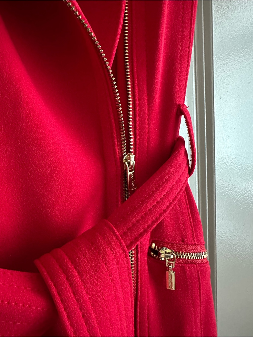 Calvin Klein Vibrant Red Sleeveless Zip-Belt Dress - Picture 4 of 4